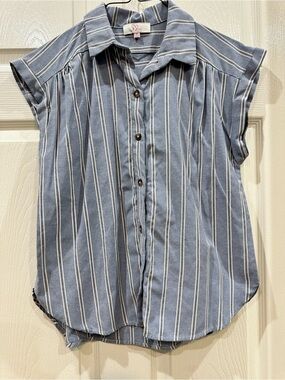 Blue & White Striped Button-Up Blouse